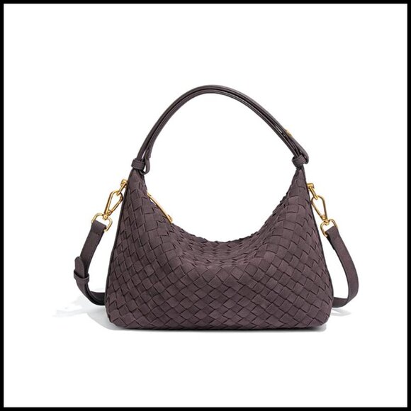 Woven Faux Suede Hobo Bag Convertible Crossbody Shoulder Purse Vintage Style